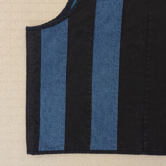 Vintage Black and Blue Striped Denim Vest - Picture 9 of 11